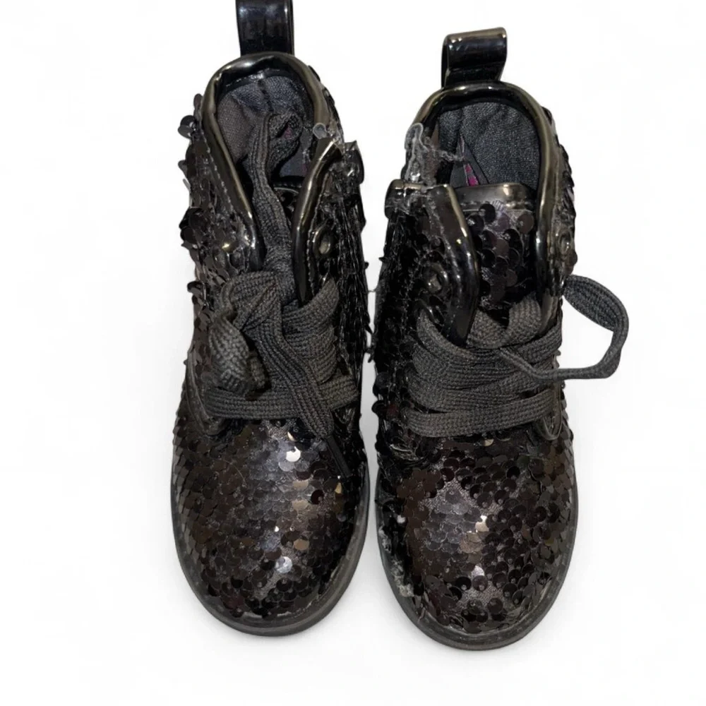 Toddler Black Sequin Lace-Up Kids Boots 5T